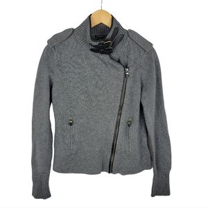 Ann Taylor Moto Buckle Collar Gray Knit Sweater Jacket M